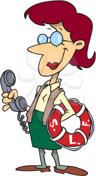 Royalty Free Clipart Image of a Woman With a Telephone and a Life Preserver