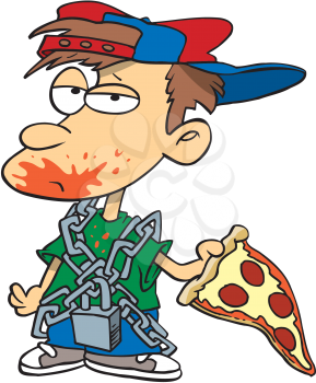 Royalty Free Clipart Image of a Boy Eating Pizza