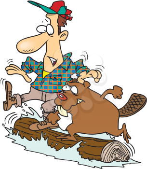 Royalty Free Clipart Image of a Lumberjack With a Beaver