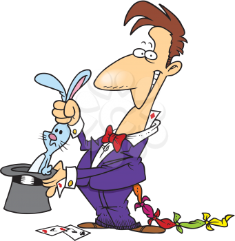 Royalty Free Clipart Image of a Man Pulling a Rabbit Out of a Hat