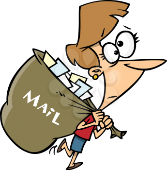 Royalty Free Clipart Image of a
Woman Carrying a Large Mailbag
