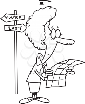Royalty Free Clipart Image of a Woman Looking at a Map