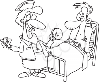 Royalty Free Clipart Image of a Nurse Giving a Man His Medication