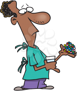 Royalty Free Clipart Image of a Black Patient With a Handful of Pills