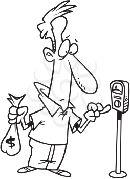 Royalty Free Clipart Image of a Man Putting Money in a Meter
