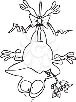 Royalty Free Clipart Image of a Frog Hanging From the Mistletoe
