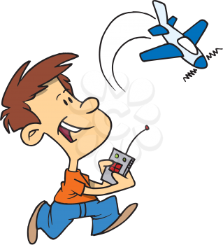 Royalty Free Clipart Image of a Boy Flying a Model Plane 