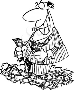 Royalty Free Clipart Image of a Man Standing in Money