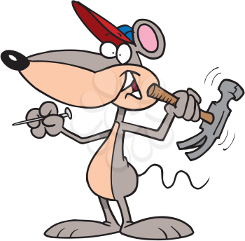 Royalty Free Clipart Image of a Mouse With a Hammer