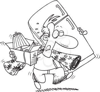Royalty Free Clipart Image of a Man Carrying Household Items