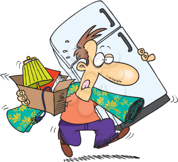 Royalty Free Clipart Image of a Man Carrying Household Items