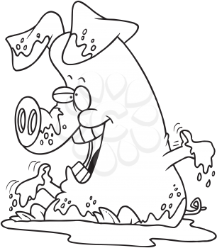Royalty Free Clipart Image of a Pig in Mud