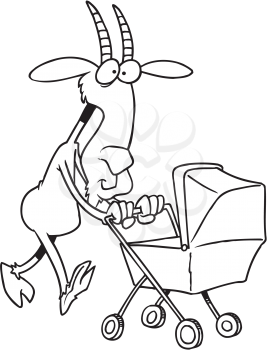 Royalty Free Clipart Image of a Goat Pushing a Carriage