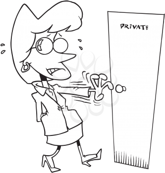 Royalty Free Clipart Image of a Nervous Woman Opening a Door