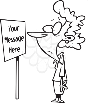 Royalty Free Clipart Image of a Woman Reading a Sign
