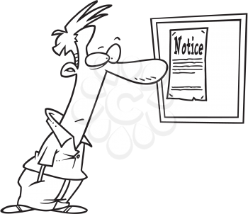 Royalty Free Clipart Image of a Man Looking at a Notice on a Bulletin Board