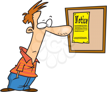 Royalty Free Clipart Image of a Man Looking at a Notice on a Bulletin Board