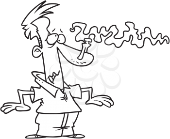 Royalty Free Clipart Image of a Man Using a Clothespin to Plug His Nose