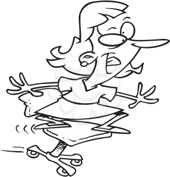 Royalty Free Clipart Image of a Woman Surfing on an Office Chair