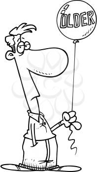Royalty Free Clipart Image of a Man With a Balloon That Says Older