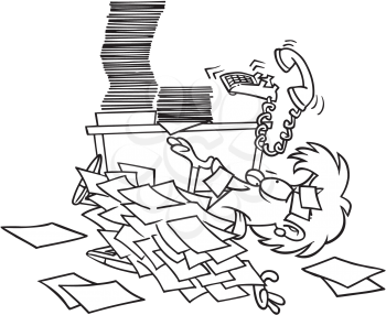 Royalty Free Clipart Image of a Woman Buried Under Paperwork