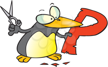 Royalty Free Clipart Image of a Penguin Cutting a P