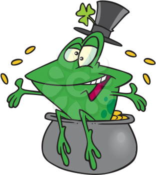Royalty Free Clipart Image of a Frog in a Pot of Gold