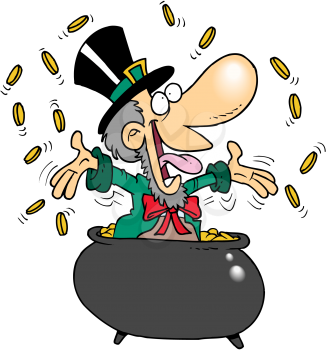 Royalty Free Clipart Image of a Leprechaun in a Pot of Gold