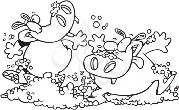 Royalty Free Clipart Image of Two Hippos in Bubbles