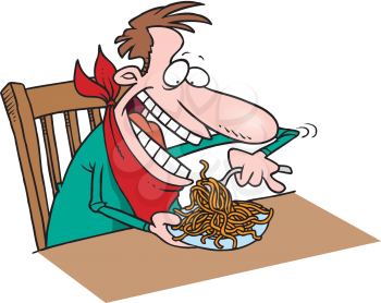 Royalty Free Clipart Image of a Man Eating Pasta
