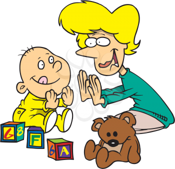 Royalty Free Clipart Image of a Mom and Child Playing Pat-a-Cake