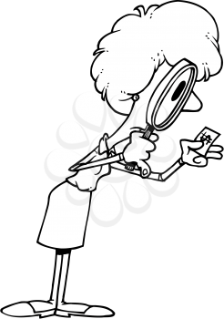 Royalty Free Clipart Image of a Woman Looking at Money Through a Magnifying Glass