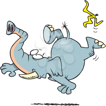 Royalty Free Clipart Image of an Elephant Slipping on a Banana