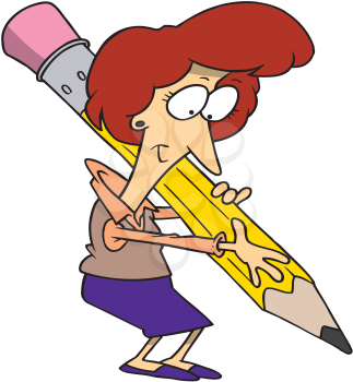 Royalty Free Clipart Image of a Woman With a Large Pencil