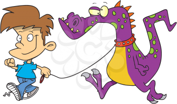 Royalty Free Clipart Image of a Boy With a Creature