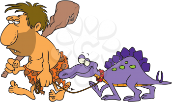 Royalty Free Clipart Image of a Caveman and a Pet