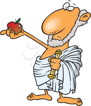 Royalty Free Clipart Image of a Man in a Toga With an Apple
