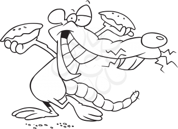 Royalty Free Clipart Image of a Rat Holding Two Pies