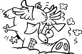 Royalty Free Clipart Image of a
Crashed Pig With Wings