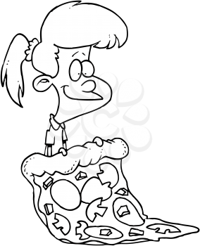 Royalty Free Clipart Image of a Girl With a Big Pizza