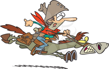 Royalty Free Clipart Image of a Man Delivering Mail on a Pony