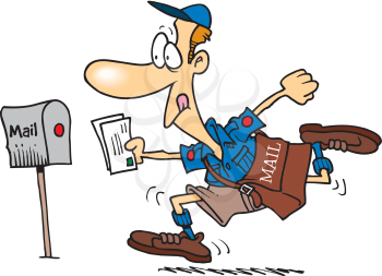 Royalty Free Clipart Image of a Postman in a Hurry