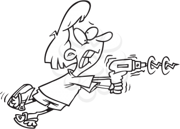 Royalty Free Clipart Image of a Girl With a Power Tool