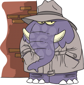 Royalty Free Clipart Image of an Elephant in a Trench Coat