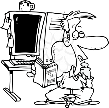 Royalty Free Clipart Image of a Man Reading a Computer Book