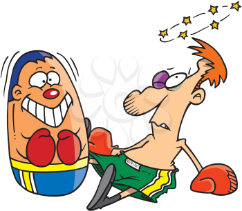 Royalty Free Clipart Image of a Man Beaten by a Punching Bag