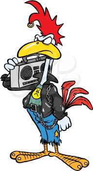 Royalty Free Clipart Image of a Bird With a Stereo