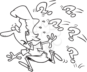 Royalty Free Clipart Image of a Woman Running From Questions