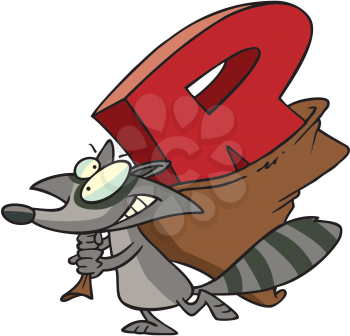 Royalty Free Clipart Image of a Raccoon With an R in a Bag