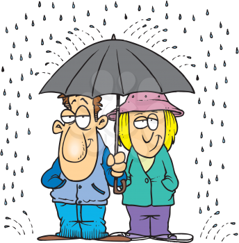 Royalty Free Clipart Image of a Couple in the Rain